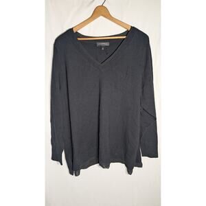 Lane Bryant Women's V Neck‎ Sweater Sz 26/28 Lace Trim Black Classic Minimalist